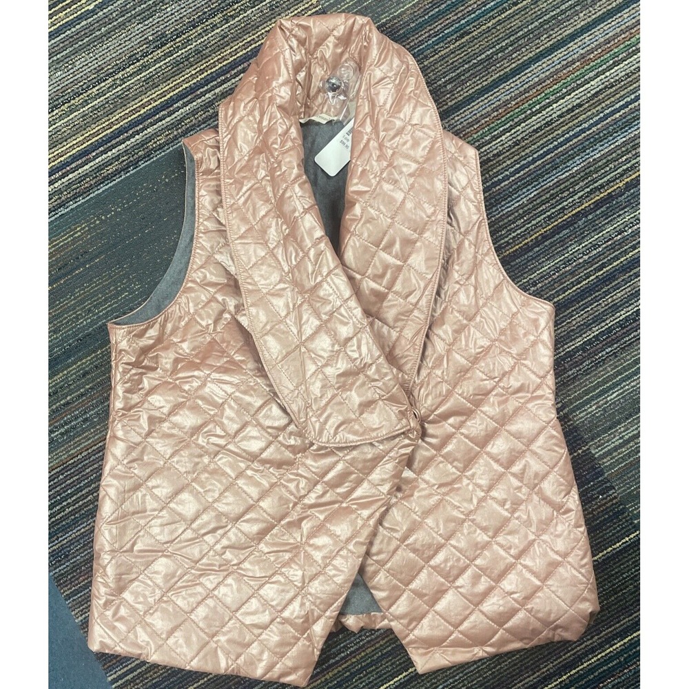 Soft Surroundings Snowline Metallic Puffer Vest Quilted Rose Gold‎ Sleeveless Sm